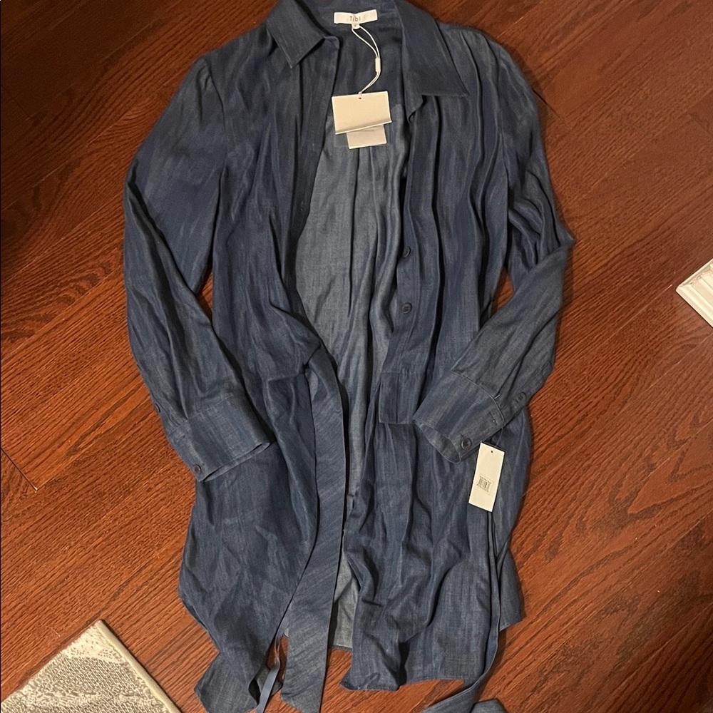 Tibi Navy Button-Up Shirt Dress